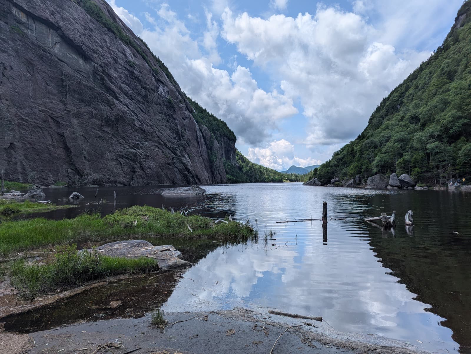 A remote brook trout pond at first light. Slow streamer retrieves toward shoreline structure produce strikes before breakfast.