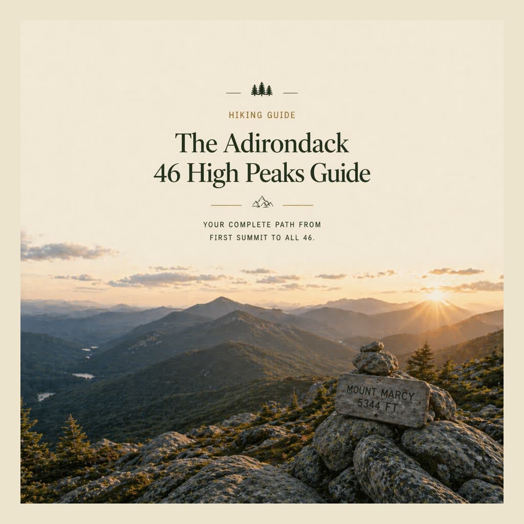 The Adirondack High Peaks in autumn light, viewed from a summit ridge