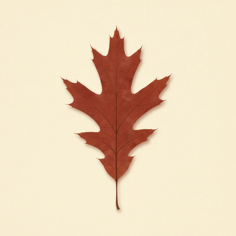 Northern red oak (Quercus rubra) — pressed-leaf specimen at peak fall color